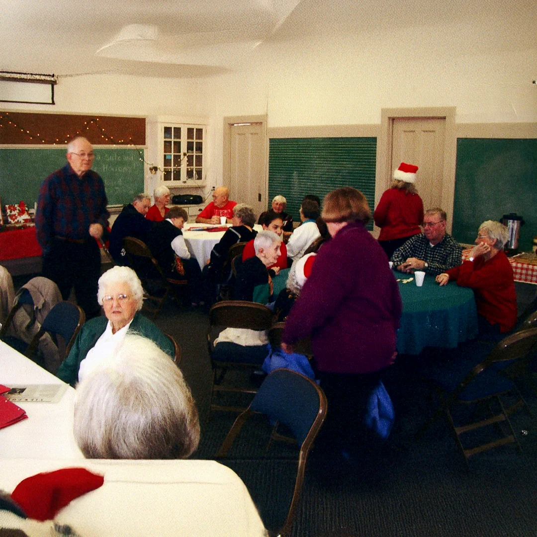 Holiday gathering with festive decorations.
