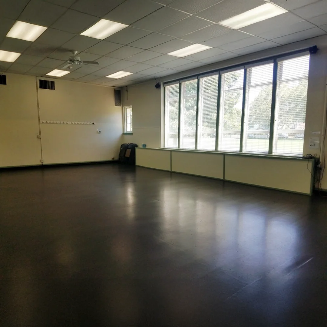 Empty room with large windows