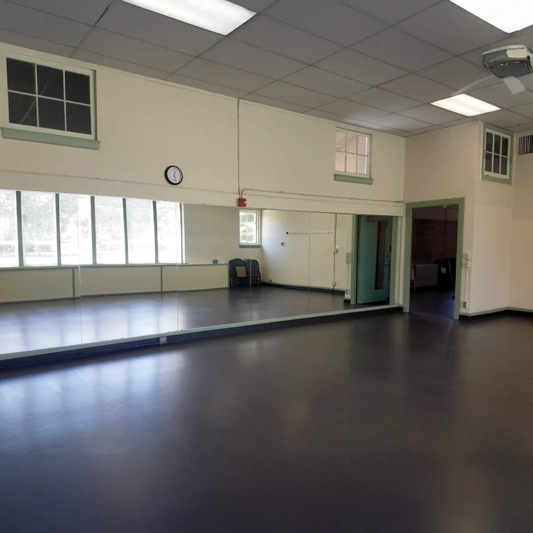 Empty studio with mirrors and windows