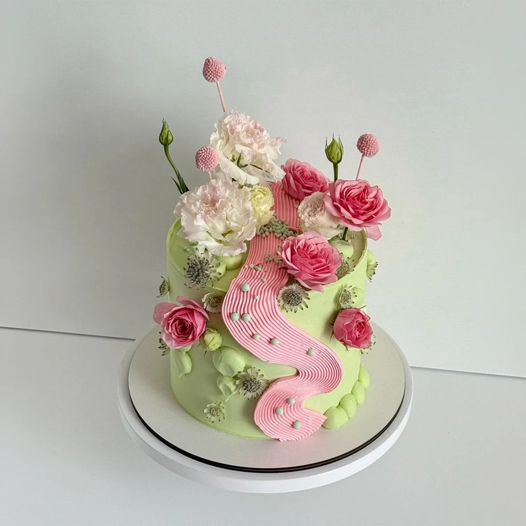 Decorative cake with flowers and design