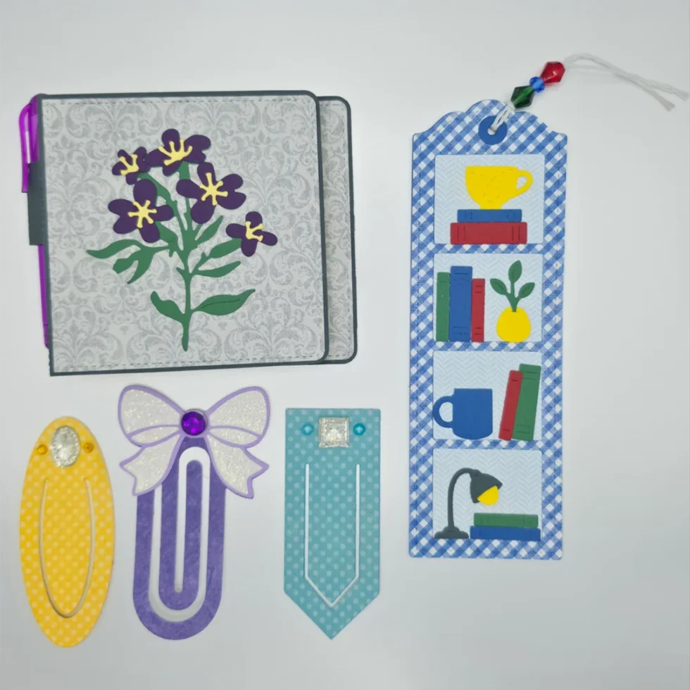Colorful handmade bookmarks and stationery holders
