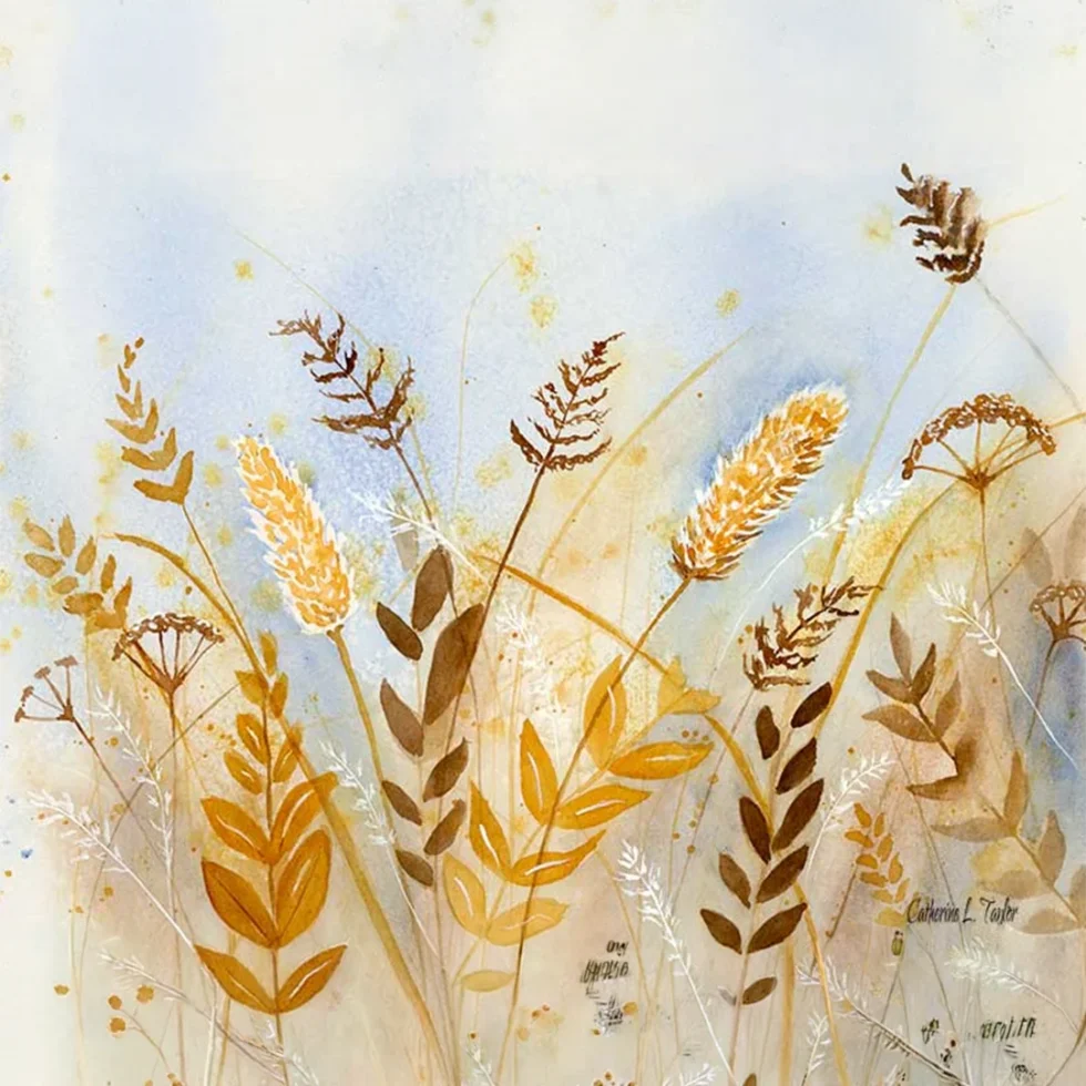 Autumn foliage in soft watercolor tones.