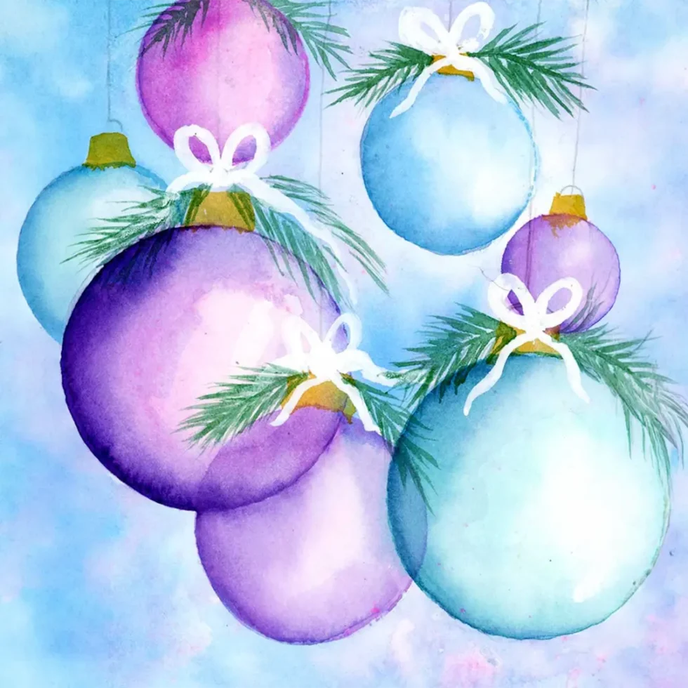 Colorful ornaments with green accents