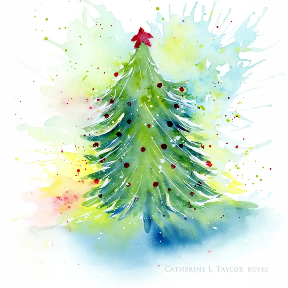 Colorful watercolor Christmas tree illustration
